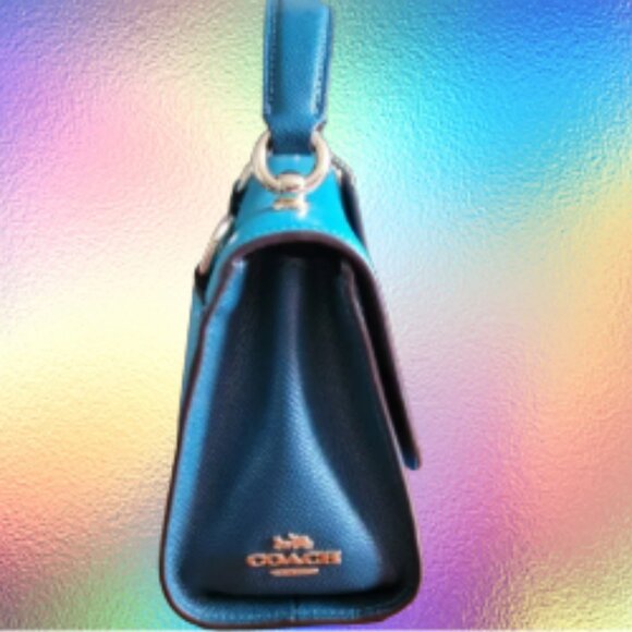 Coach Tilly Twistlock Satchel 23 In Colorblock Teal Crossgrain Leather #C2821 - Picture 4 of 10